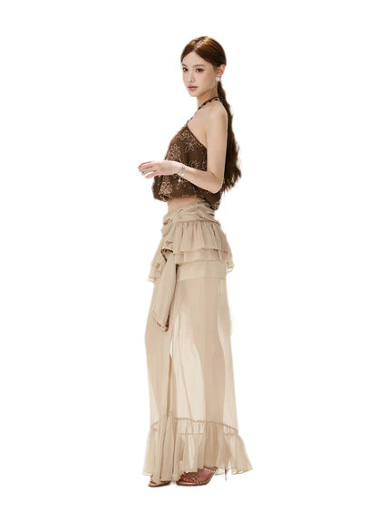 CYNR Sheer Ruffle High-Slit Skirt – view 12