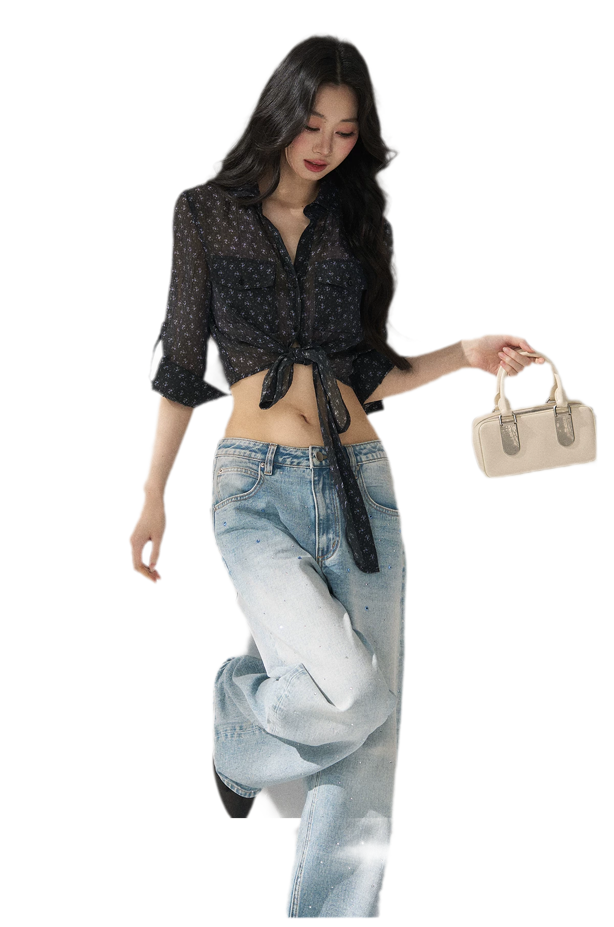Floral Sheer Tie Shirt
