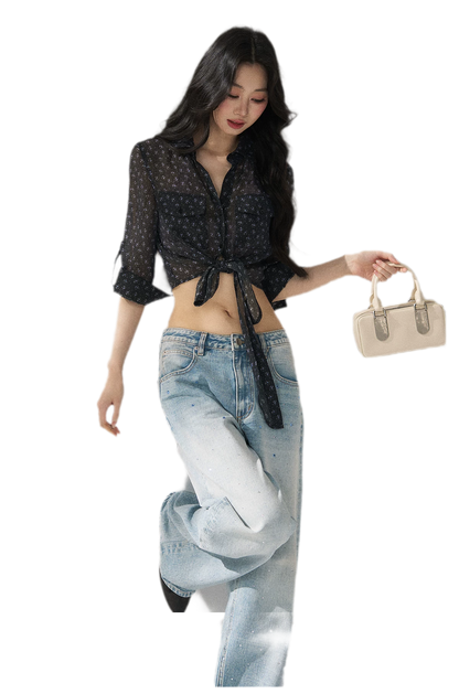 Floral Sheer Tie Shirt