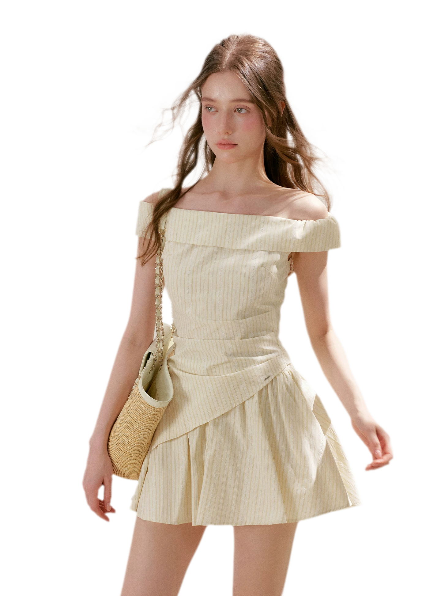 Striped Off-Shoulder Top and A-Line Skirt Set