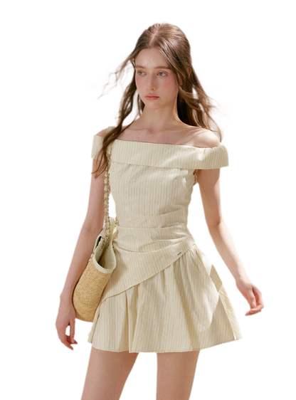 Striped Off-Shoulder Top and A-Line Skirt Set