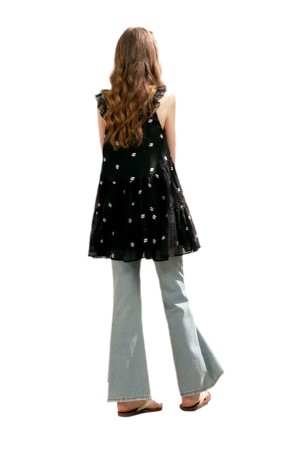 Tencel Embroidered Ruffle A-line Dress