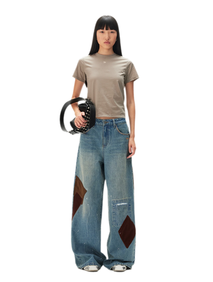 Washed Patchwork Jeans