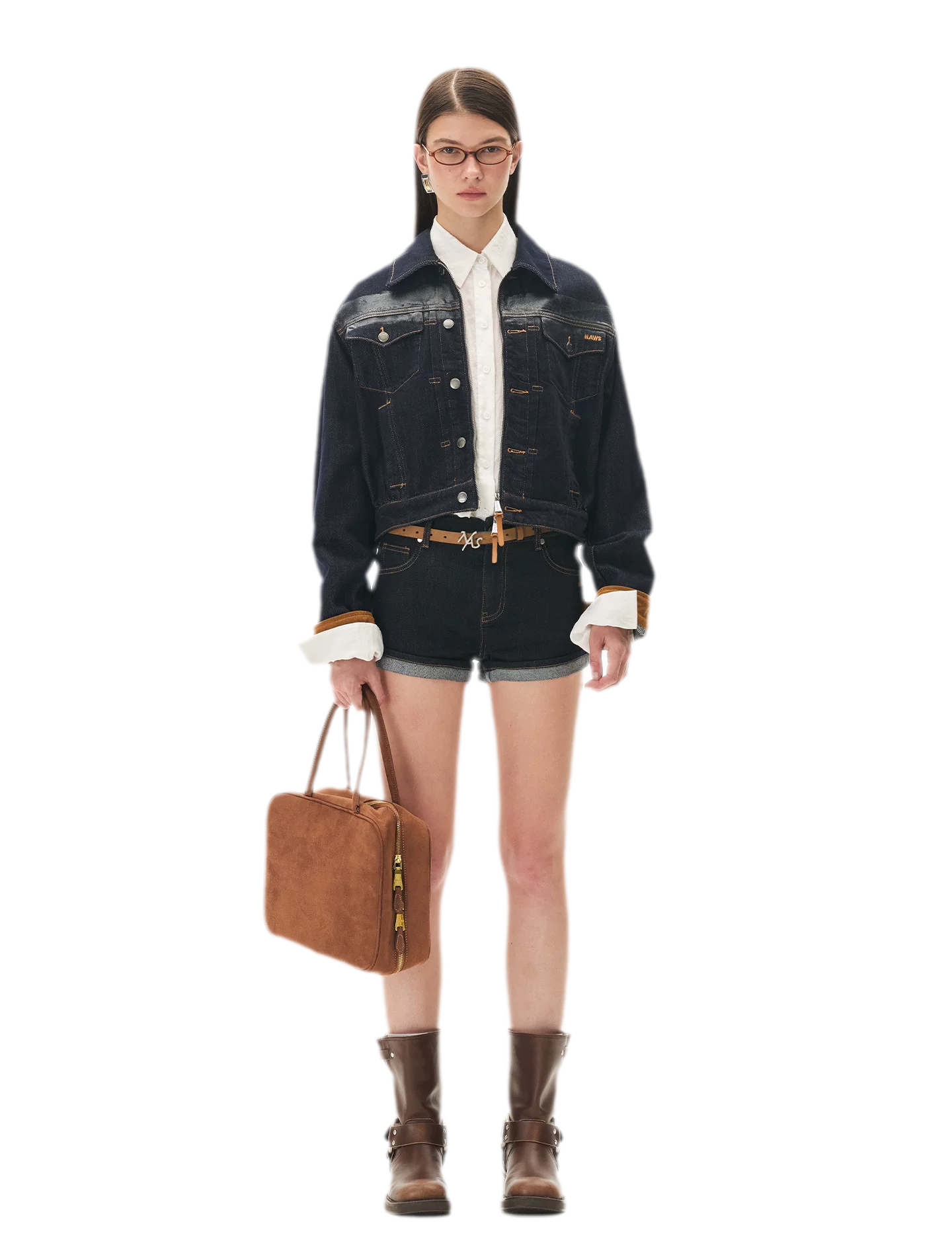 Suede-Patch Coated Denim Jacket