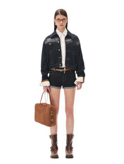 Suede-Patch Coated Denim Jacket