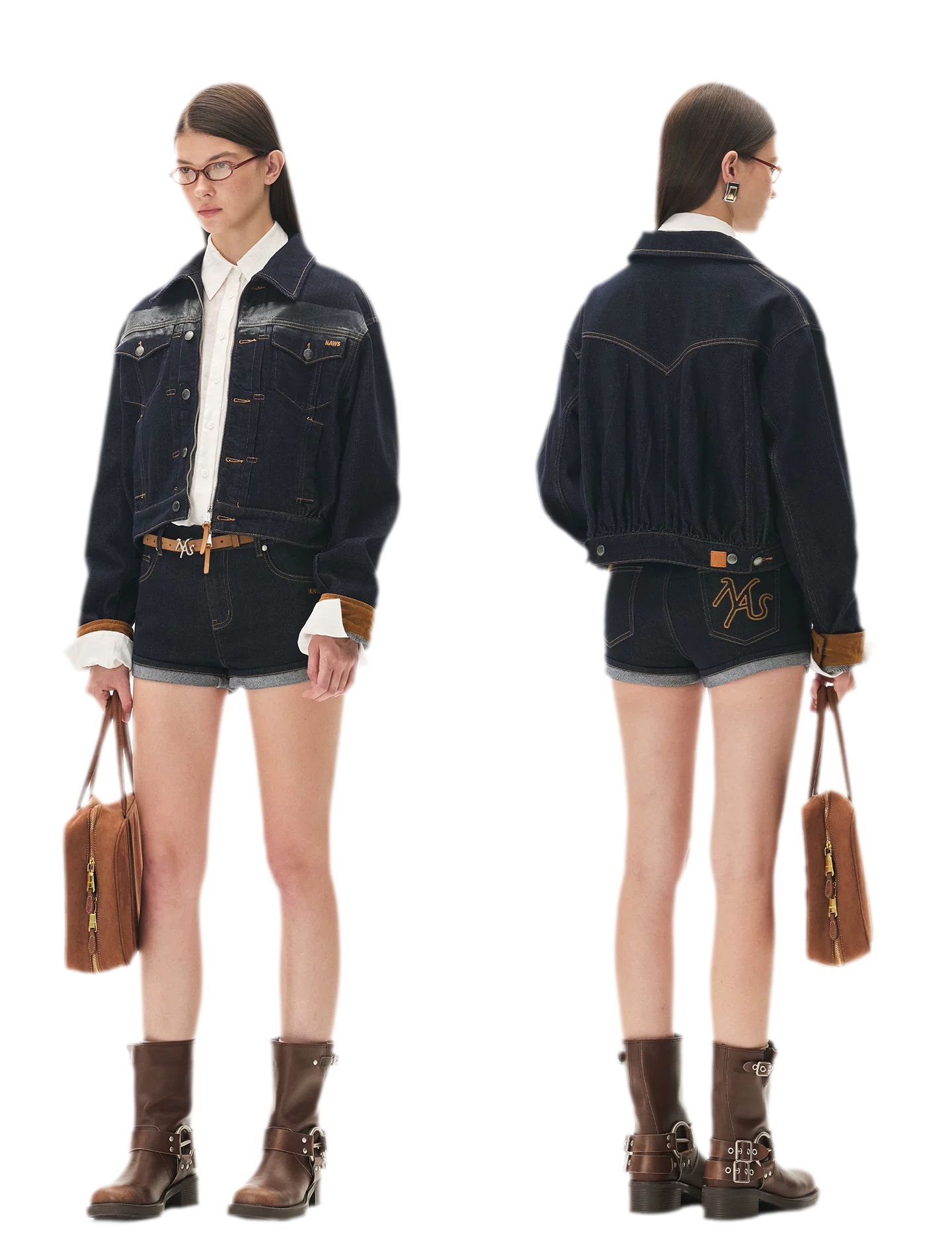 Suede-Patch Coated Denim Jacket