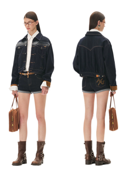 Suede-Patch Coated Denim Jacket