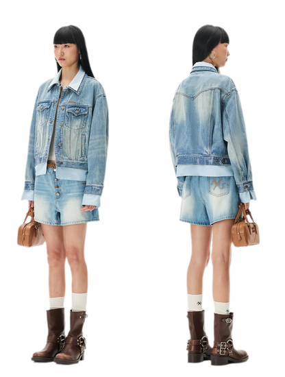 Washed Deconstructed Cropped Denim Jacket
