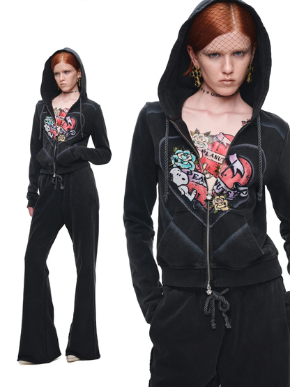 Washed Zip Hoodie Set