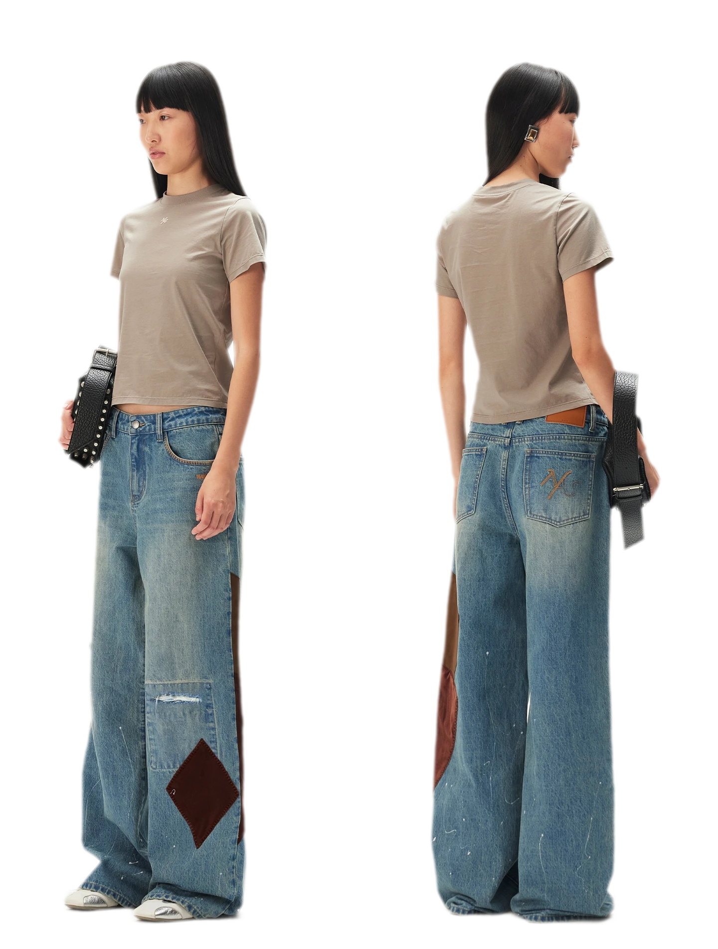 Washed Patchwork Jeans