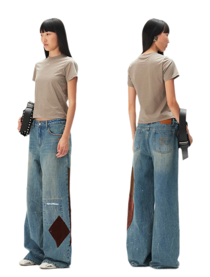 Washed Patchwork Jeans