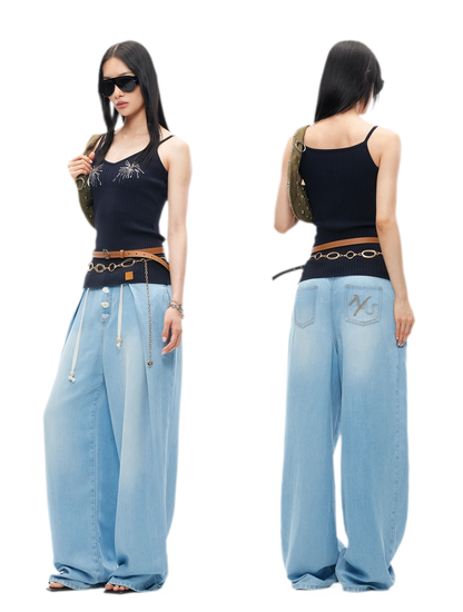 Tencel Denim Loose Wide-Leg Pants