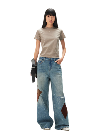 Washed Patchwork Jeans
