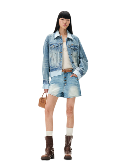 Washed Deconstructed Cropped Denim Jacket