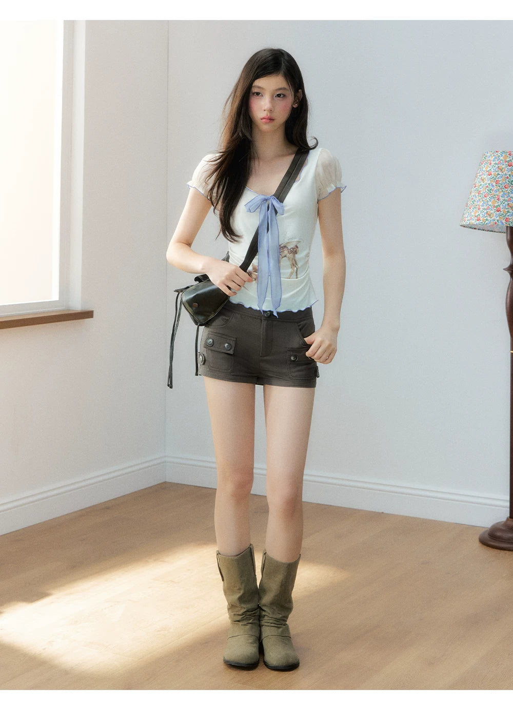 Vintage Brown Multi-Pocket Slim Shorts