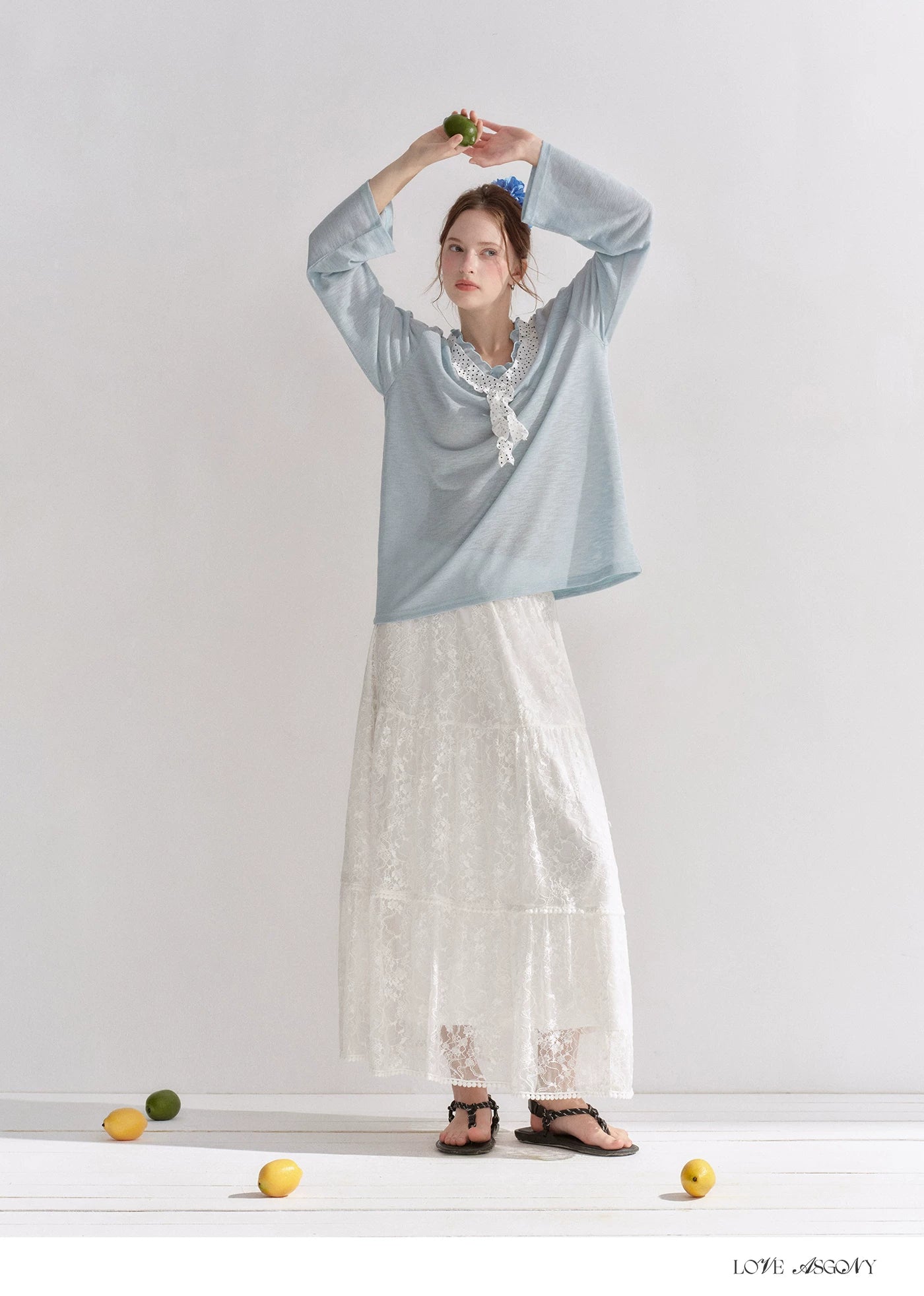 Lace Trim Elastic Waist A-line Long Skirt