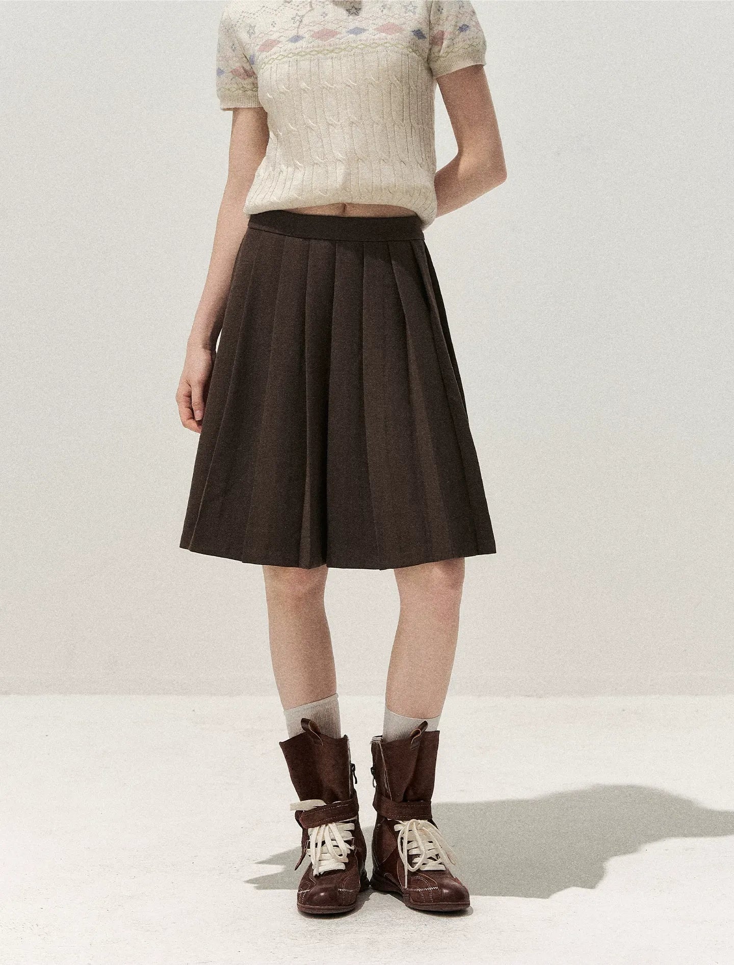 Patchwork Plaid Pleated A-Line Skirt