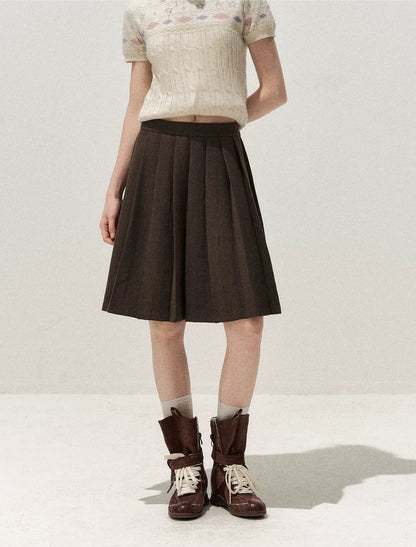 Patchwork Plaid Pleated A-Line Skirt