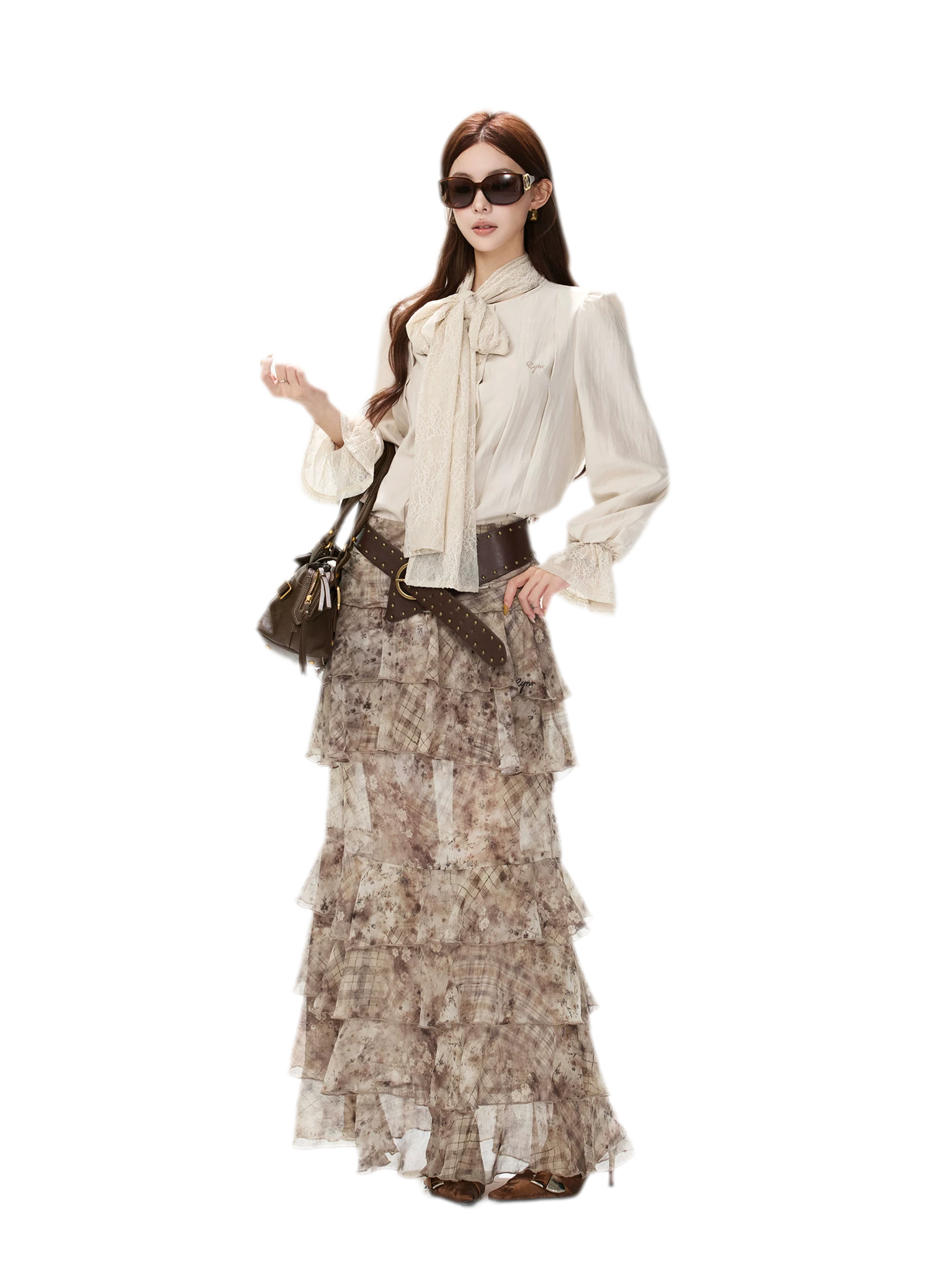 Vintage Ruffle Chiffon Maxi Skirt