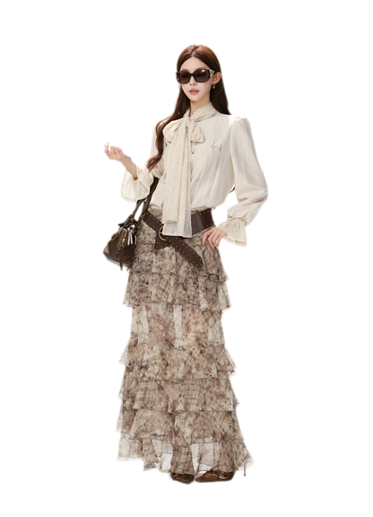Vintage Ruffle Chiffon Maxi Skirt