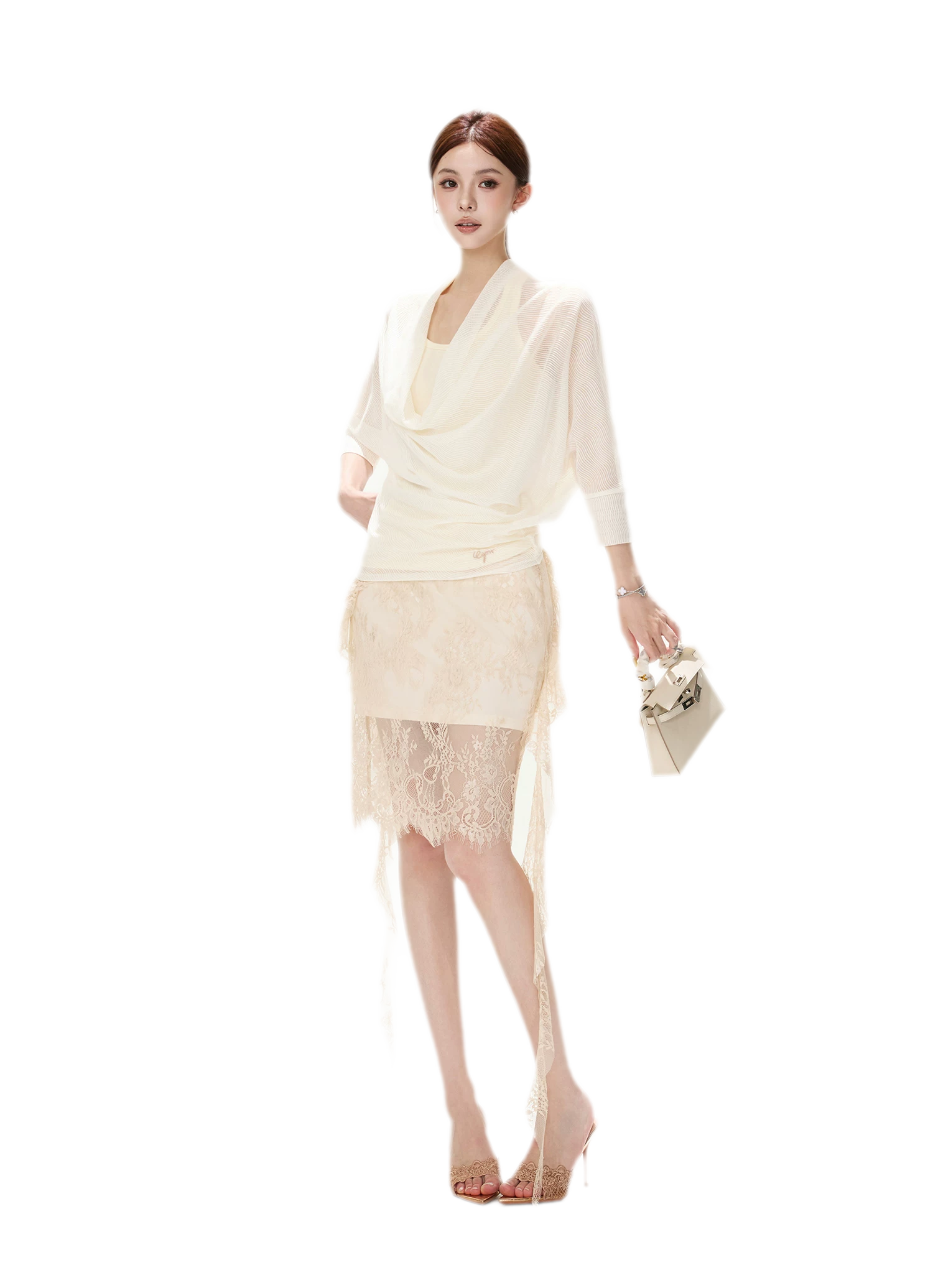Eyelash Lace Asymmetric Skirt