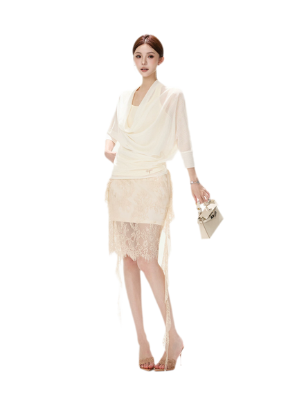 Eyelash Lace Asymmetric Skirt