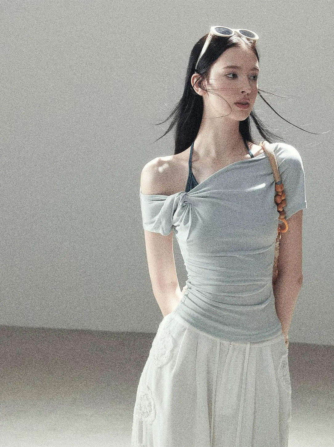 Asymmetric Twist Off-Shoulder Tee
