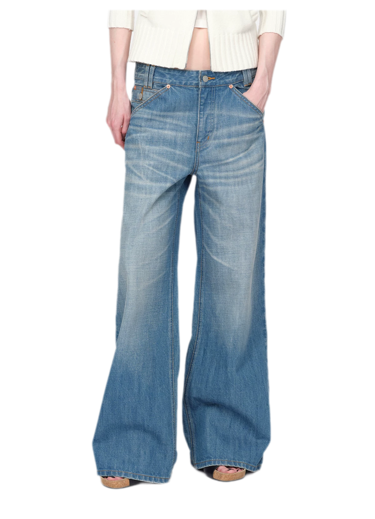 Washed Whisker Wide-Leg Jeans