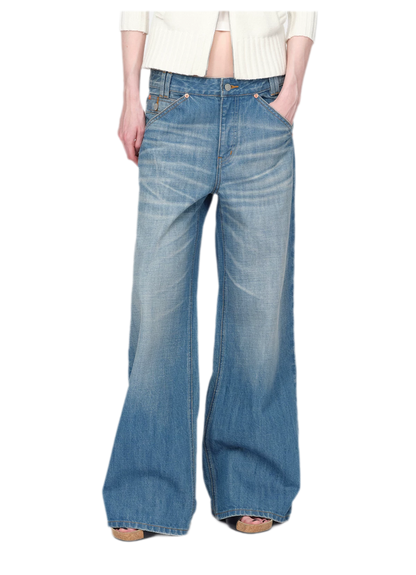 Washed Whisker Wide-Leg Jeans