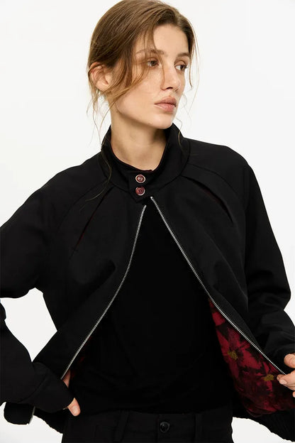 Textured Contrast Harrington Jacket