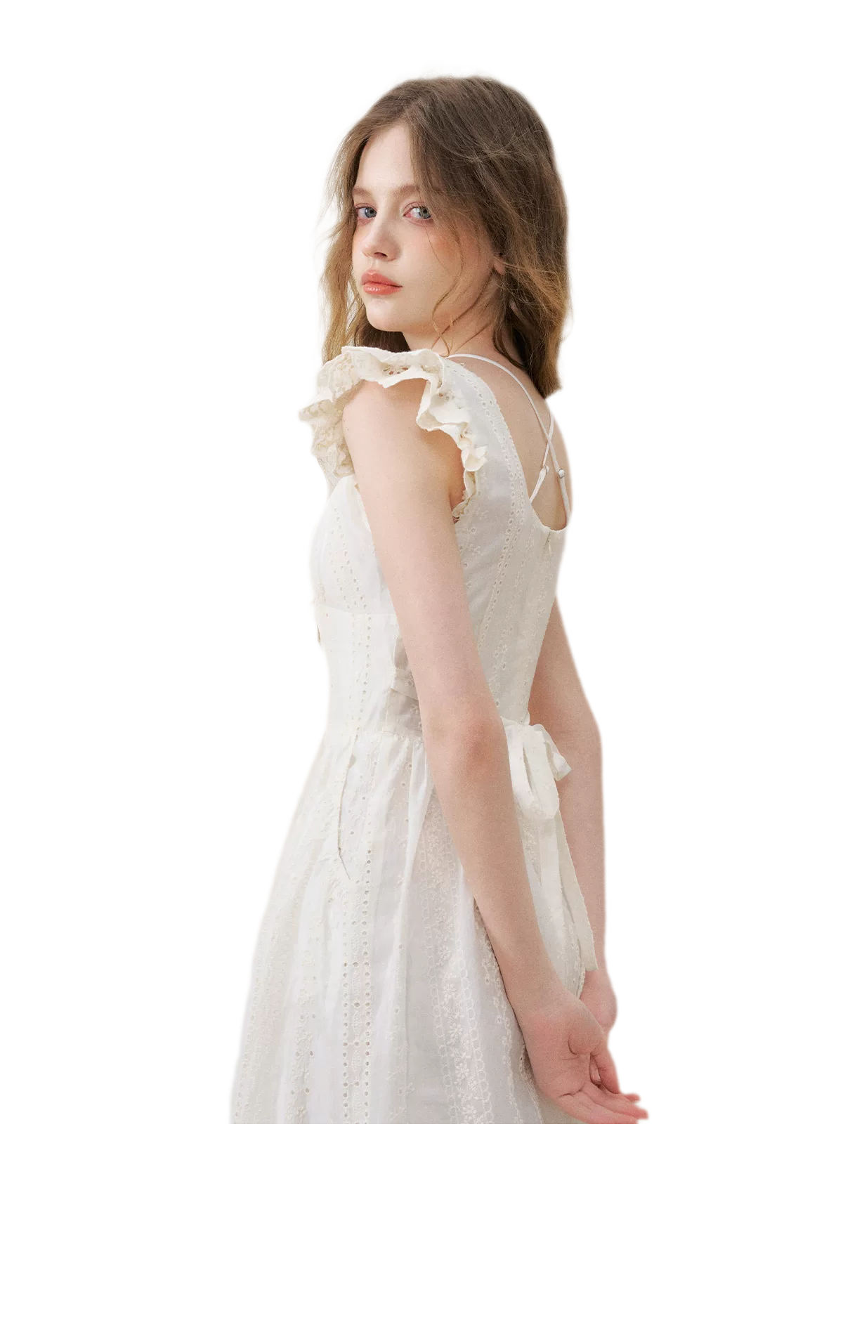 Embroidered Flutter Sleeve Dress