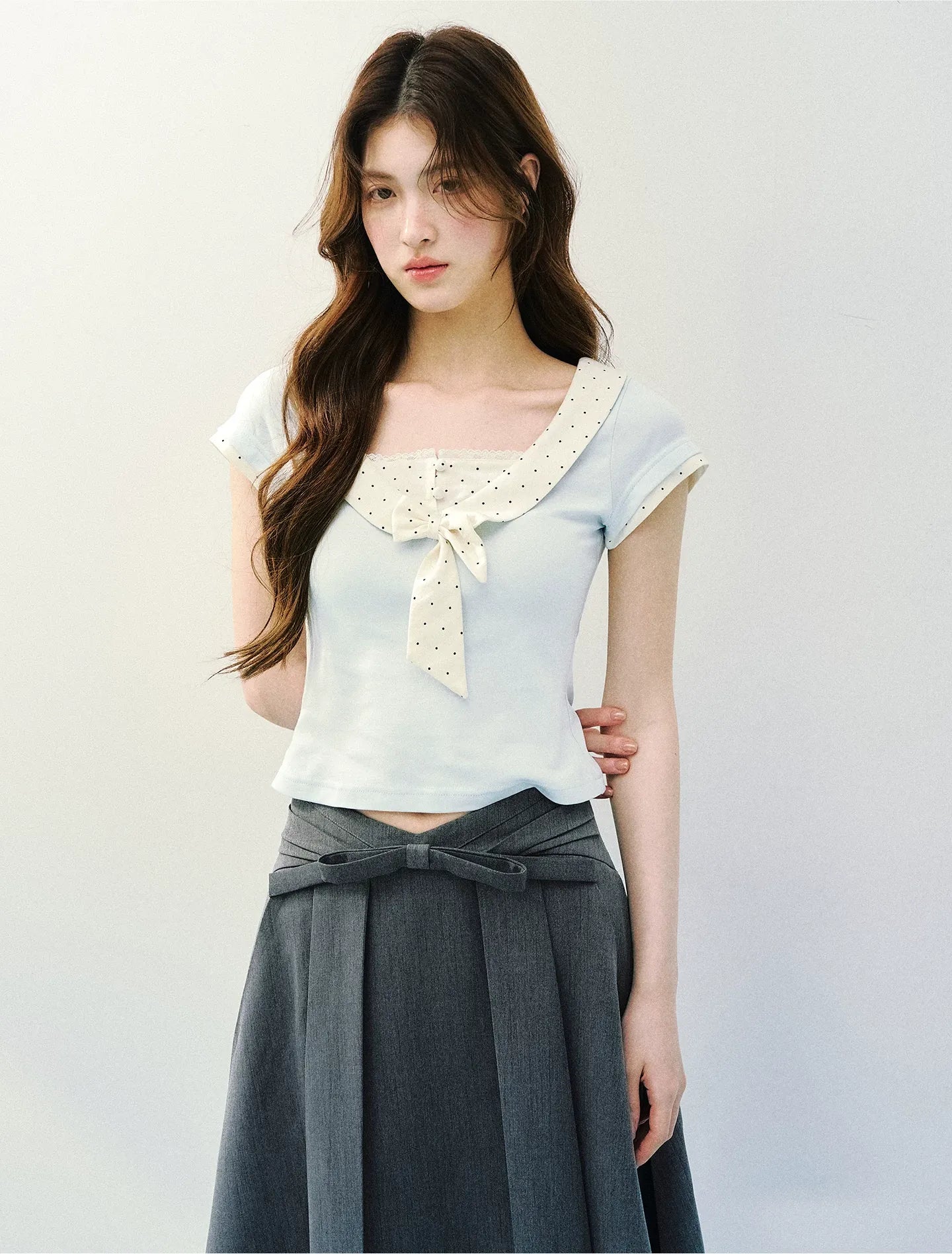 Bow Tie Floral Patchwork Short Sleeve T-Shirt