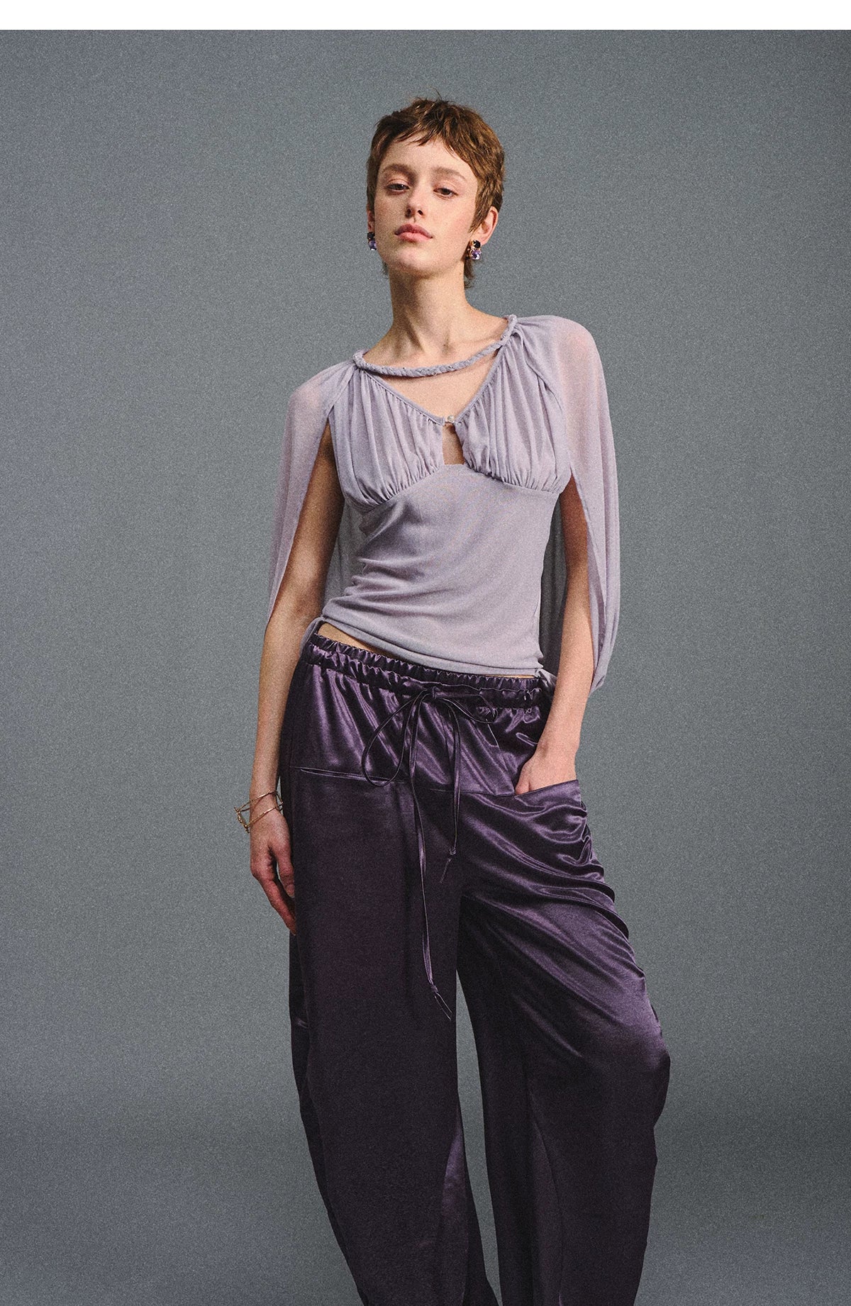 Satin Jogger Pants with Beaded Drawstring