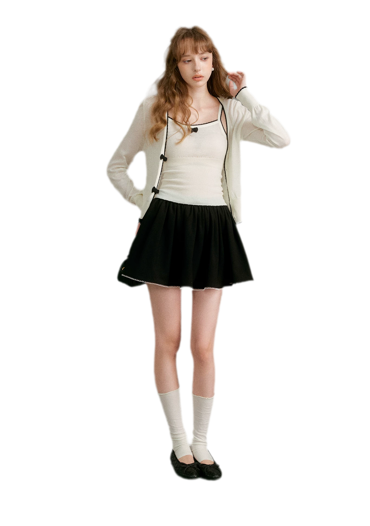 Wool Bow Trim Knit Set