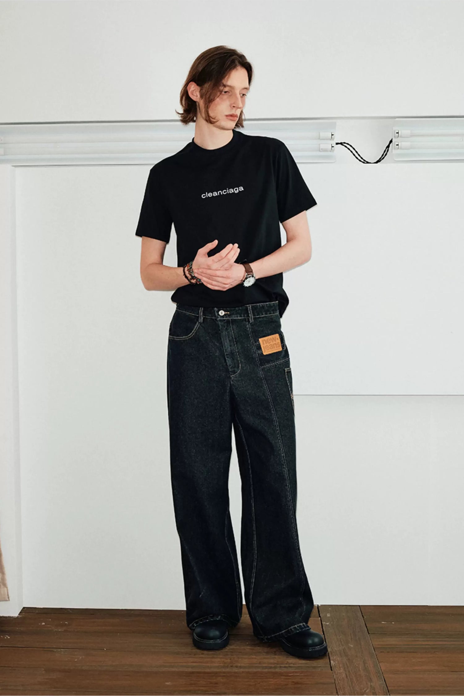 Deconstructed Straight-Leg Raw Denim Jeans