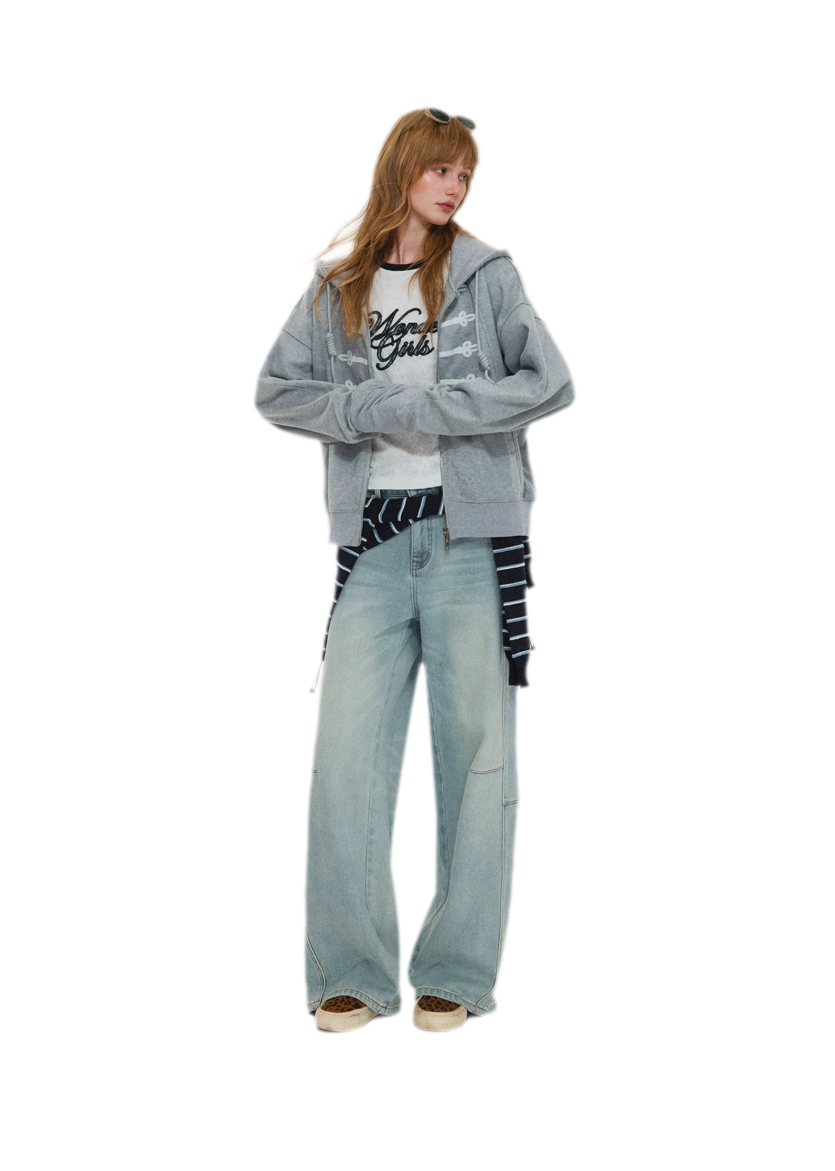 Texturierte Hoodie-Jacke mit Puff-Print