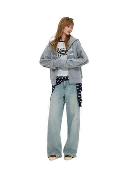Texturierte Hoodie-Jacke mit Puff-Print