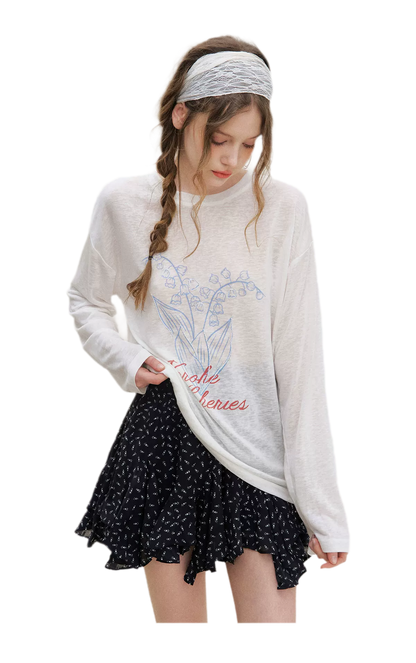 Hand-Drawn Floral Sun Protection Pullover