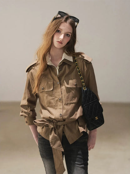 Cotton Linen Cinched Workwear Shirt