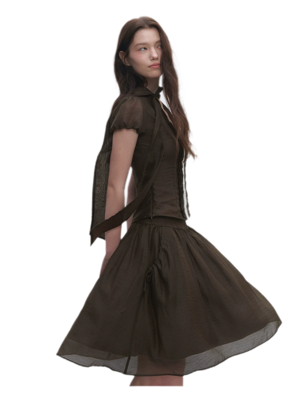 Tie-Neck Flared Skirt Set