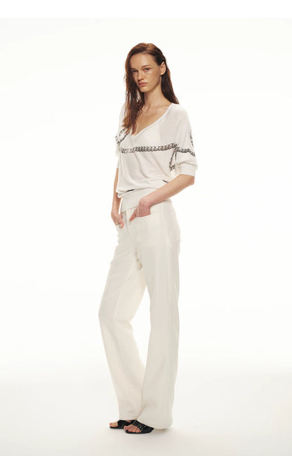 Sheer Asymmetric Chain Print Pullover Top