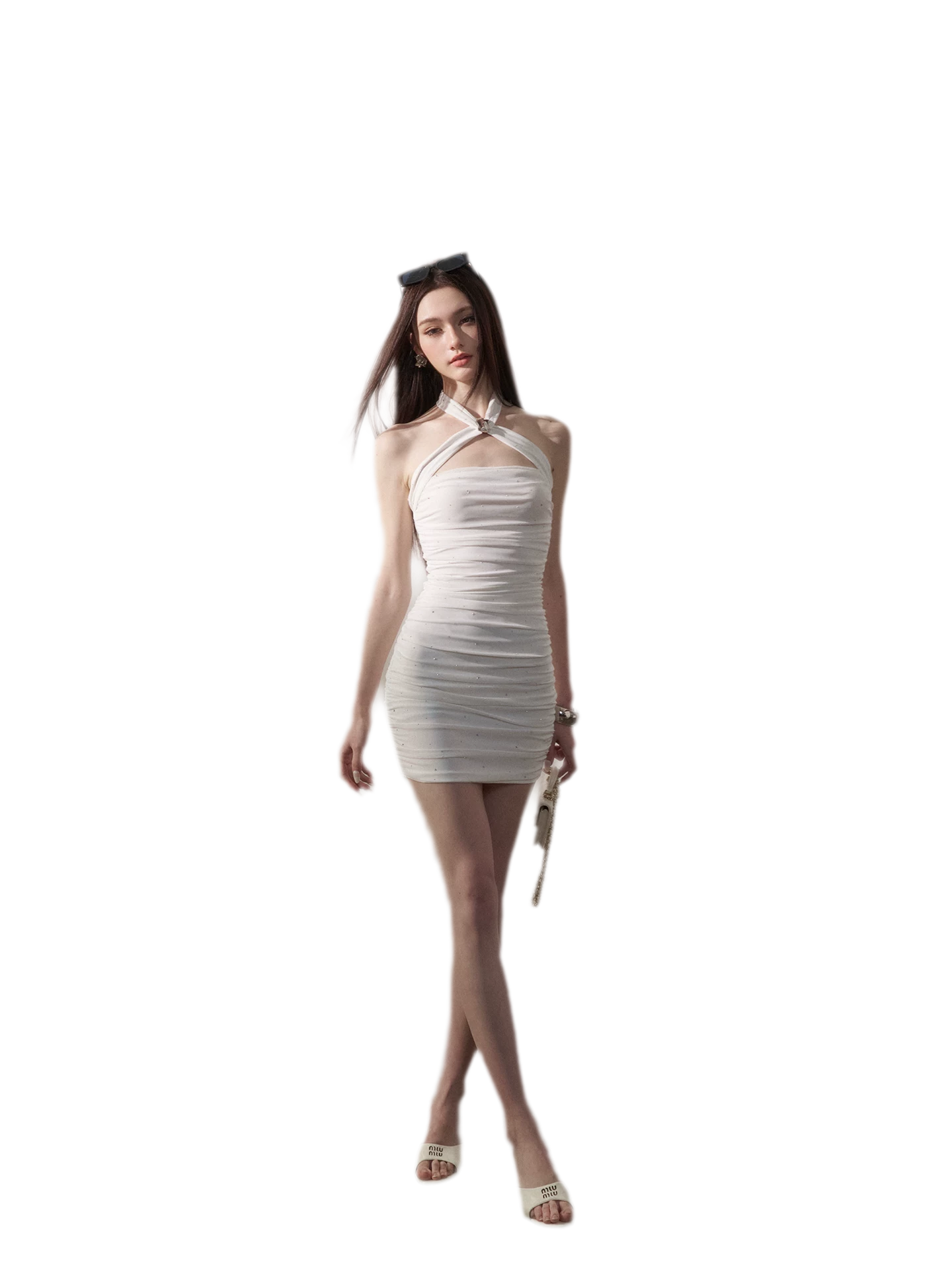 Rhinestone Ruched Bodycon Dress