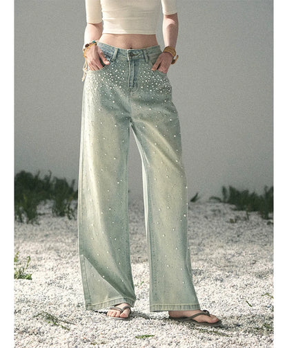 Washed Pearl Wide-Leg Jeans