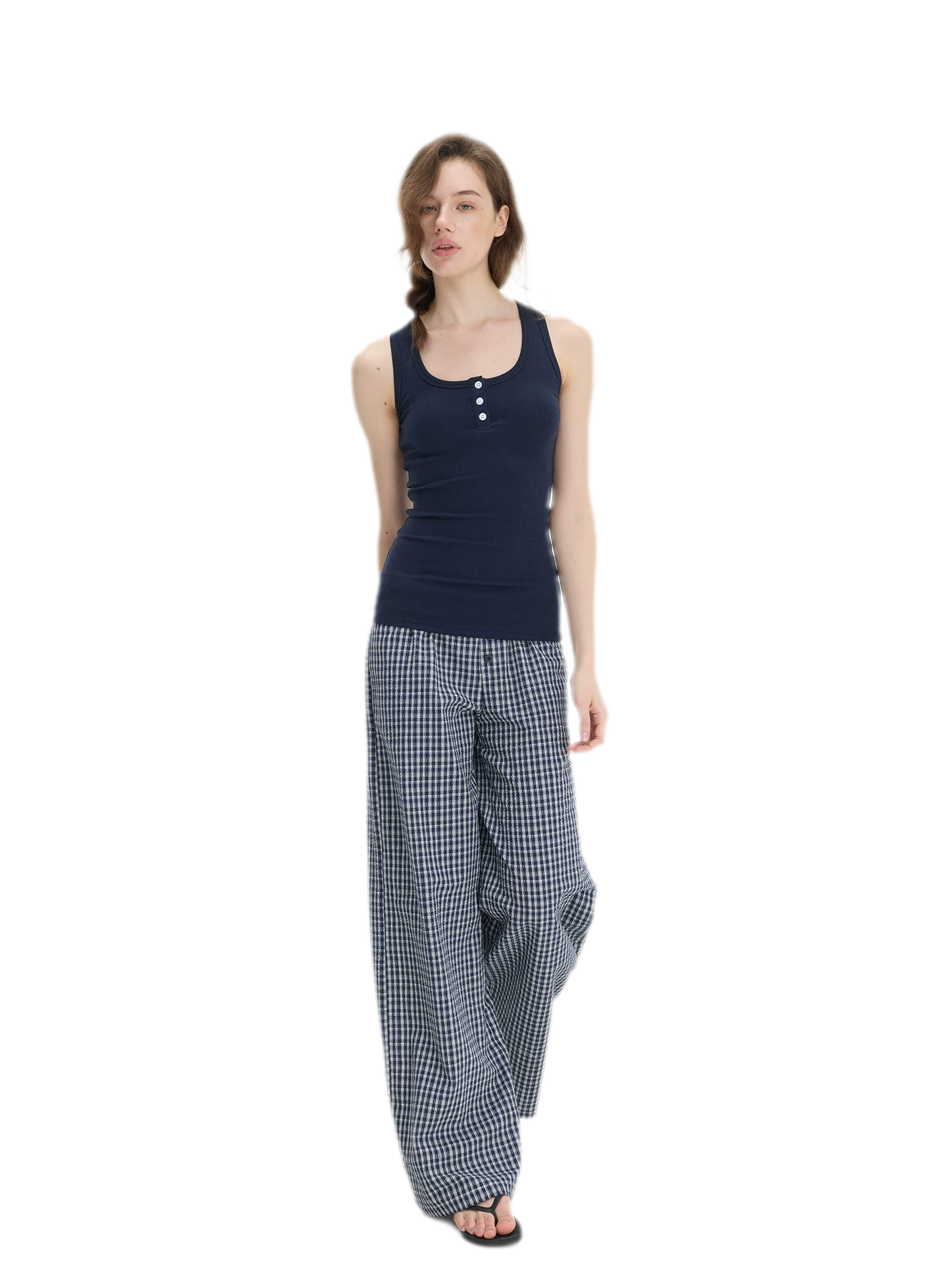 Textured Check Wide-Leg Trousers