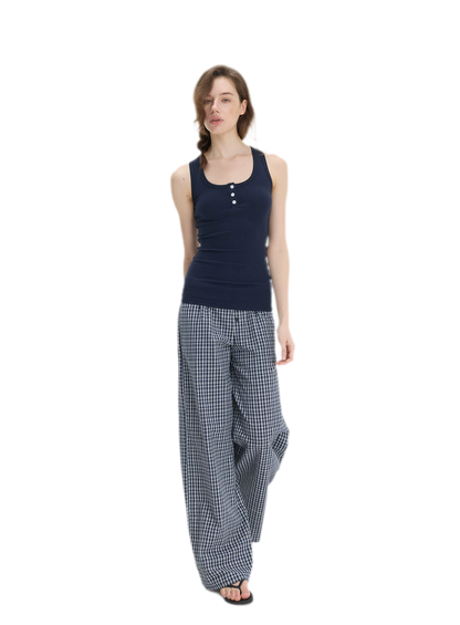 Textured Check Wide-Leg Trousers