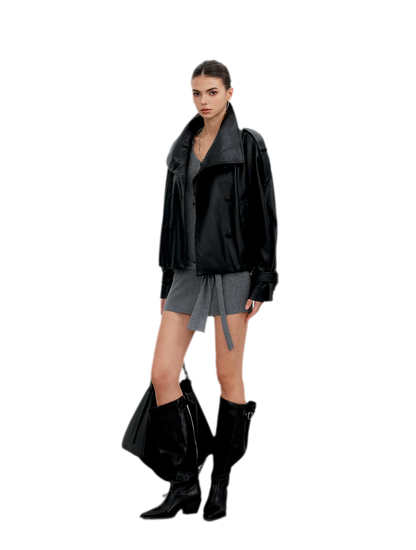 Matte Oversized Faux-Leather Jacket
