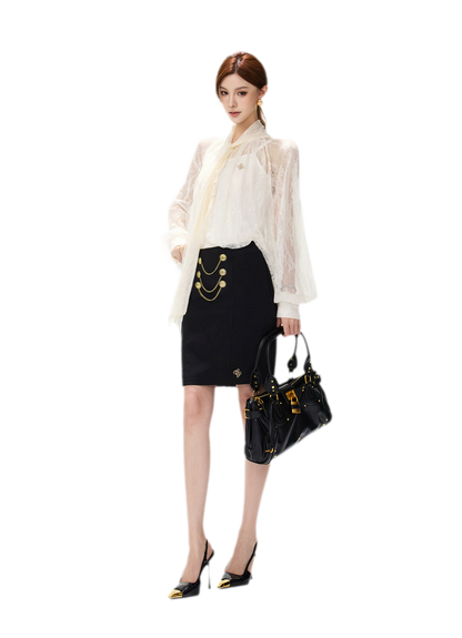 Gold Chain Tailored Skirt