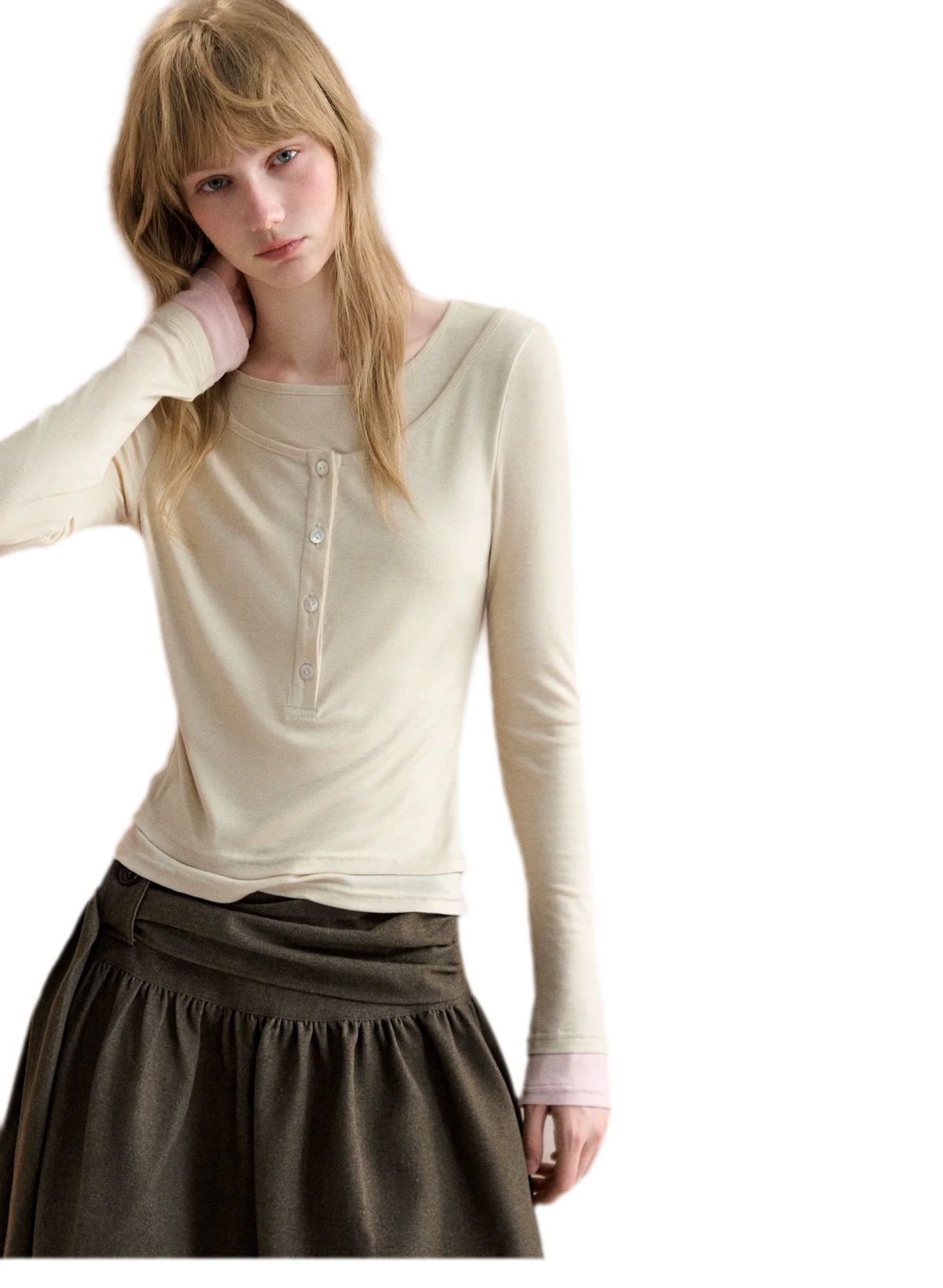 Contrast Cuff Layered Long-Sleeve T-Shirt