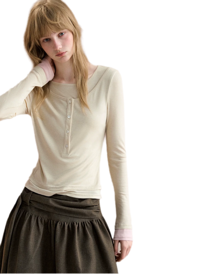 Contrast Cuff Layered Long-Sleeve T-Shirt