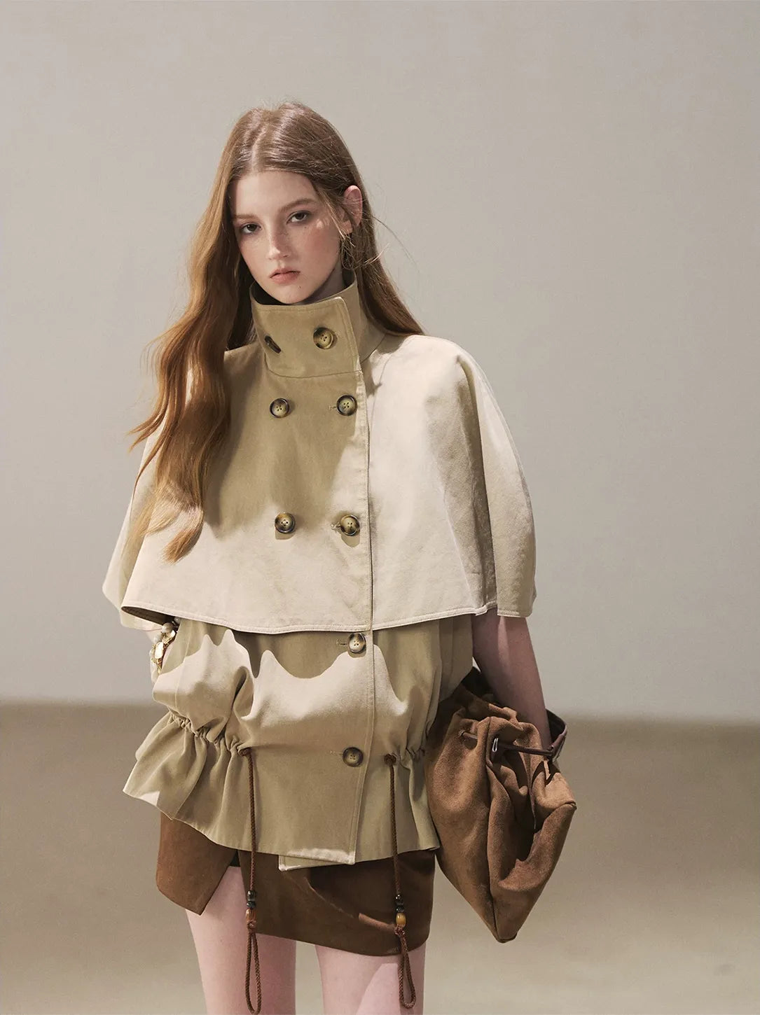 Drawstring Cape Trench Coat